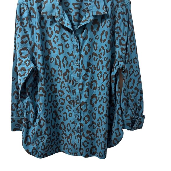 Chicos Teal & Black Leopard Print Button-Up Shirt Size 14 women shirt - Picture 6 of 12